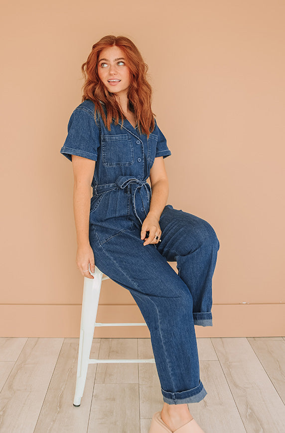 Kiss Me More Blue Denim Jumpsuit - Nursing Friendly