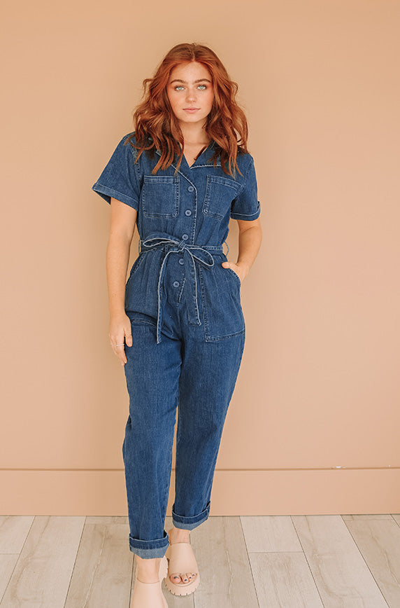 Kiss Me More Blue Denim Jumpsuit - Nursing Friendly