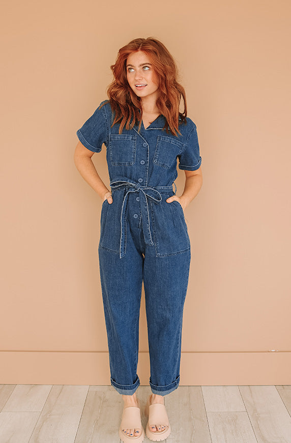 Kiss Me More Blue Denim Jumpsuit - Nursing Friendly