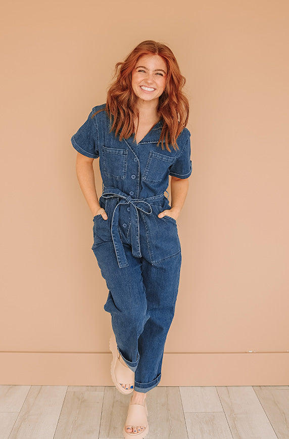 Kiss Me More Blue Denim Jumpsuit - Nursing Friendly