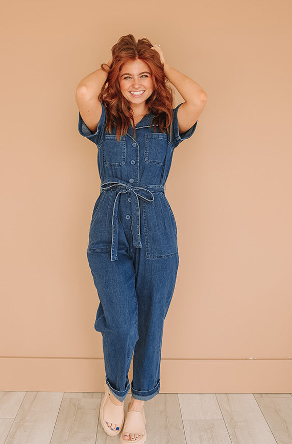 Kiss Me More Blue Denim Jumpsuit - Nursing Friendly