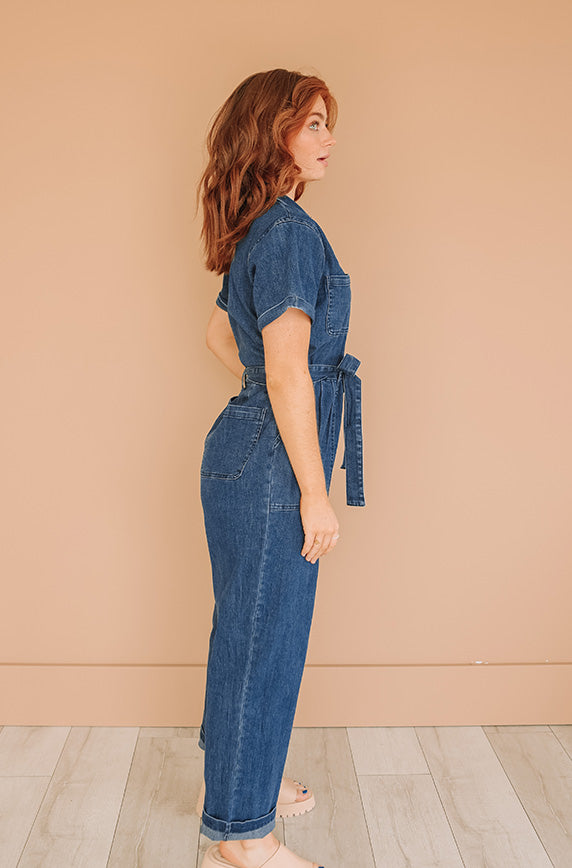 Kiss Me More Blue Denim Jumpsuit - Nursing Friendly