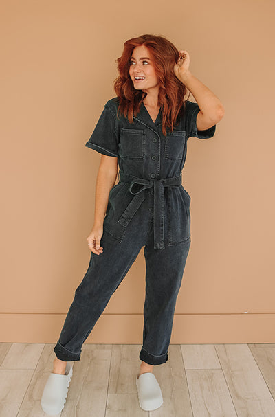 Kiss Me More Black Denim Jumpsuit