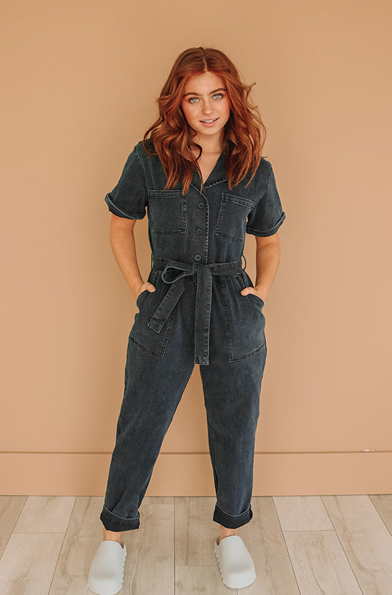 Kiss Me More Black Denim Jumpsuit