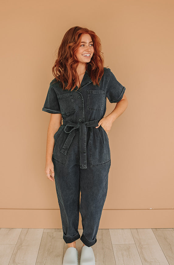 Kiss Me More Black Denim Jumpsuit