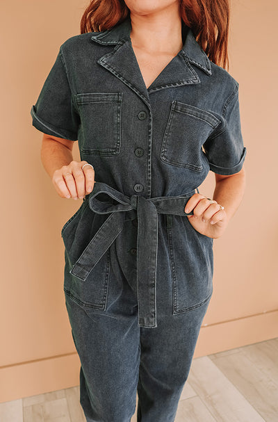 Kiss Me More Black Denim Jumpsuit