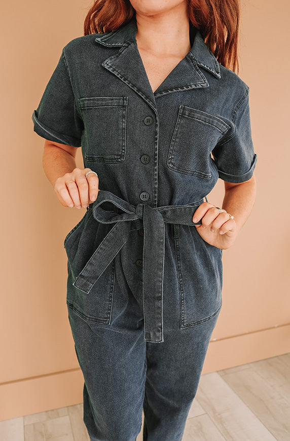 Kiss Me More Black Denim Jumpsuit