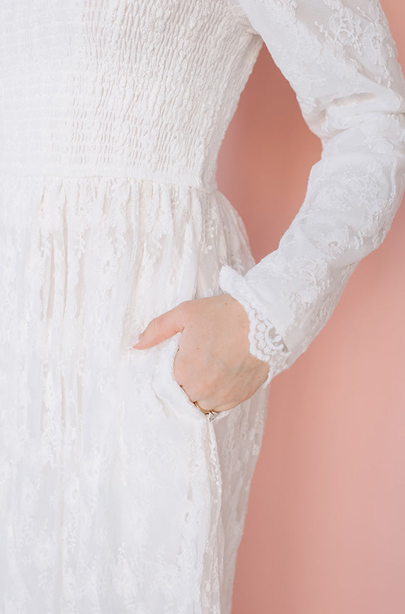Rachel Embroidery Mesh White Dress