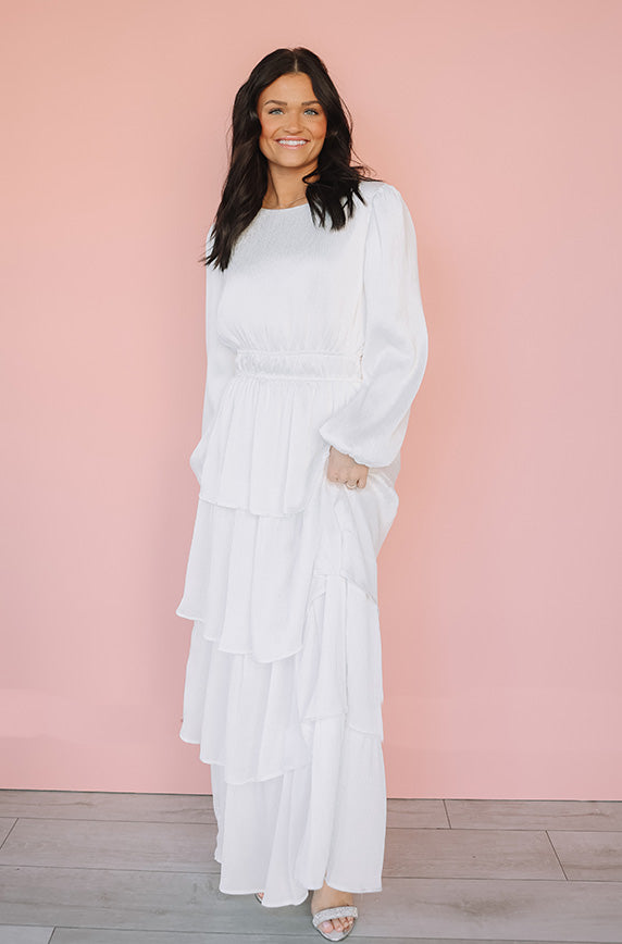 Hannah White Tiered Dress