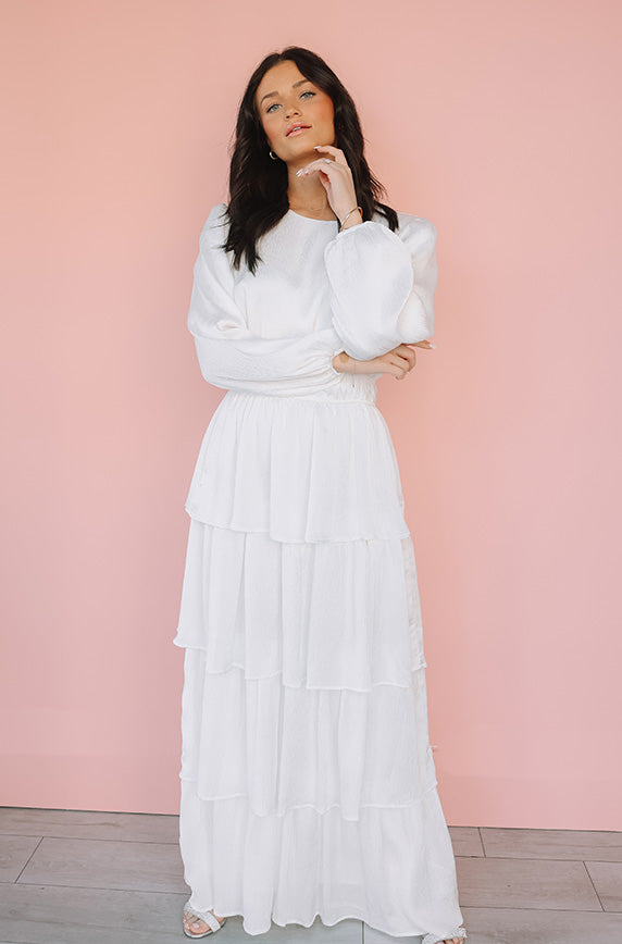 Hannah White Tiered Dress