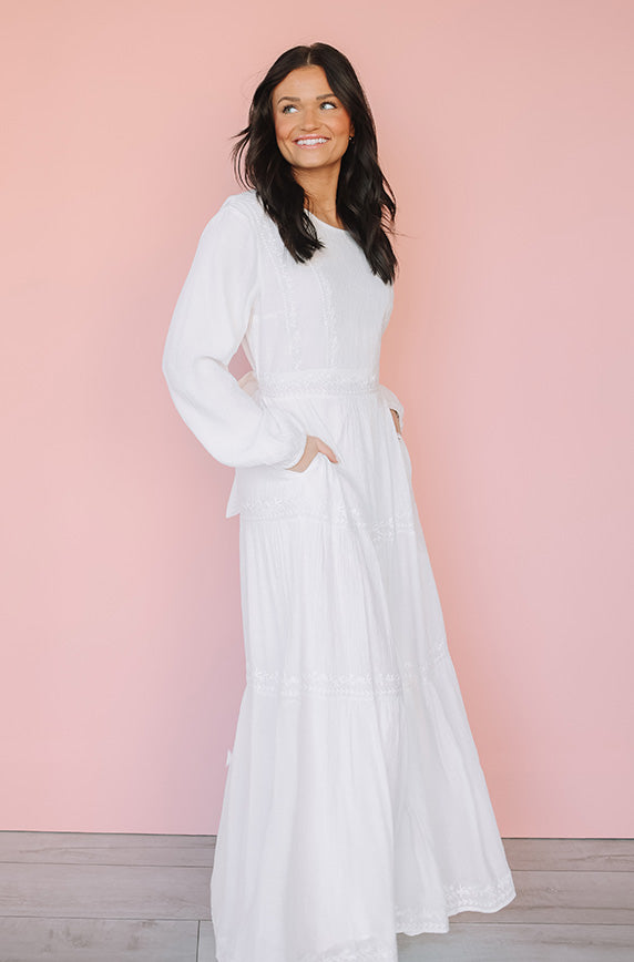 Elizabeth Embroidered Maxi White Dress - Restocked - FINAL SALE