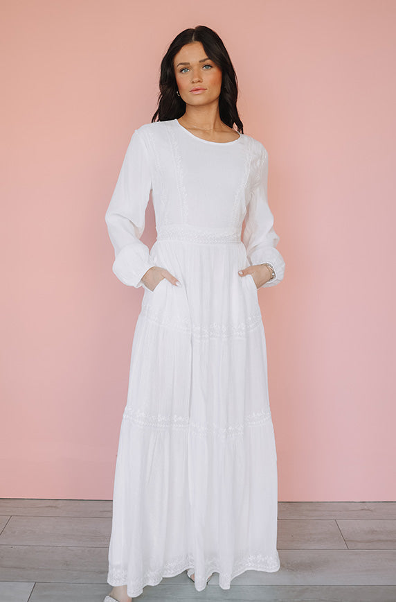 Elizabeth Embroidered Maxi White Dress - FINAL FEW