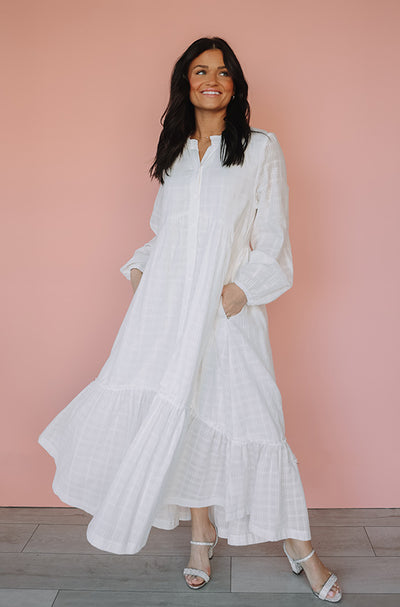 Rebecca White Gingham Tiered Mid Dress - Maternity Friendly