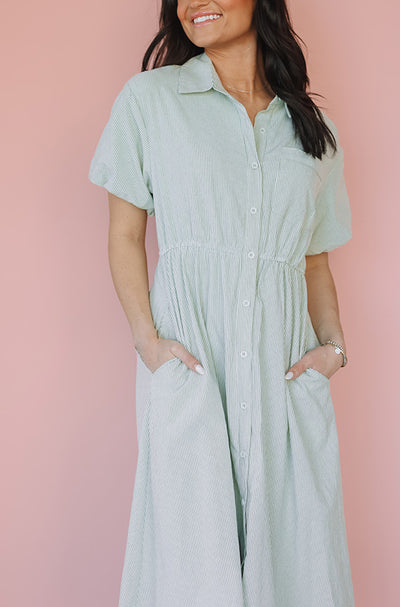 Rory Green Stripe Shirt Dress - Nursing Friendly