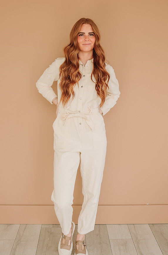 Beige utility jumpsuit online