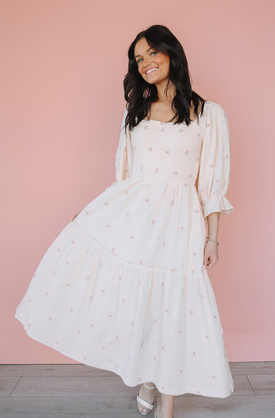 Willow Cream Floral Embroidery Dress