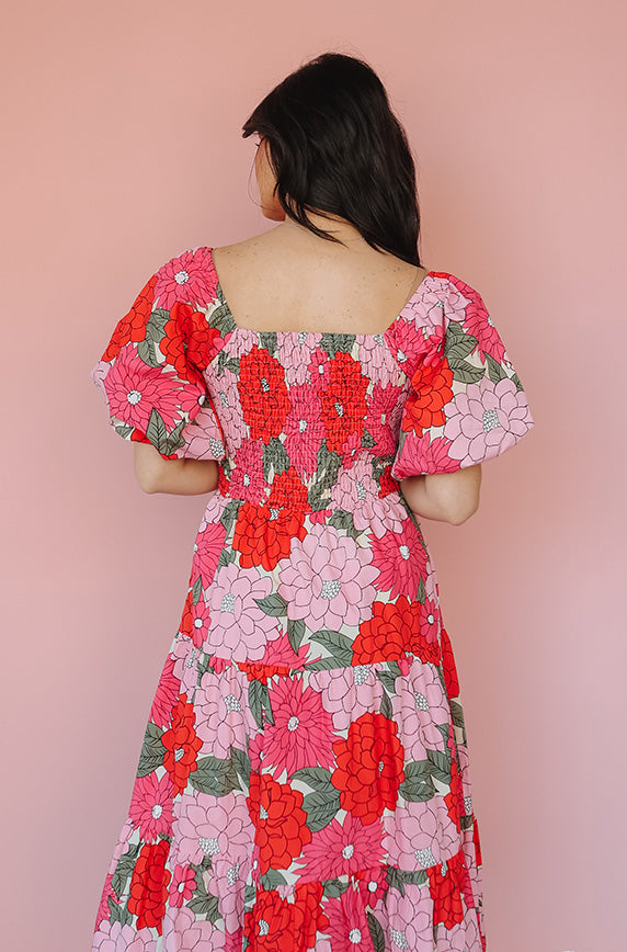 Phoebe Pink Flower Print Midi Dress