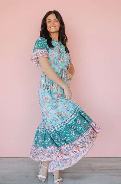 Miranda Sky Blue Printed Dress - Maternity Friendly - Nursing Friendly
