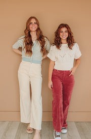Elise Red Wide Leg Corduroy Pants