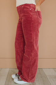 Elise Red Wide Leg Corduroy Pants