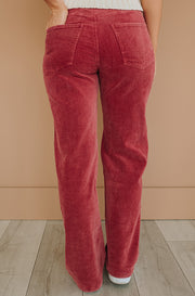Elise Red Wide Leg Corduroy Pants