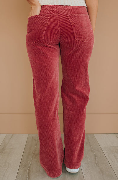 Elise Red Wide Leg Corduroy Pants - FINAL FEW - FINAL SALE