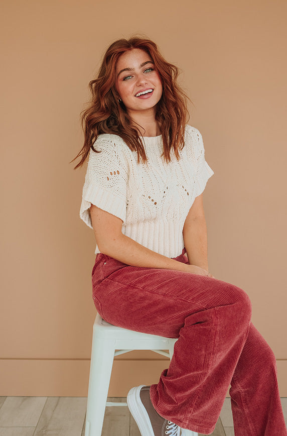 Elise Red Wide Leg Corduroy Pants