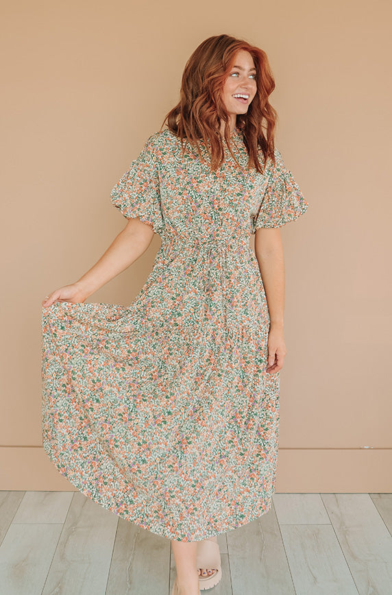 Molly Meadows Autumn Green Floral Dress - Nursing Friendly - Maternity Friendly - FINAL FEW
