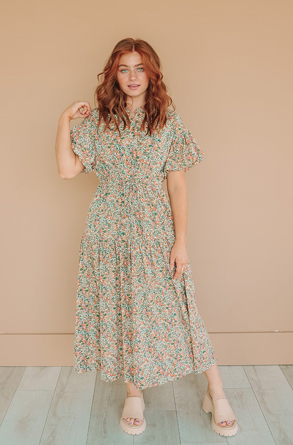 Molly Meadows Autumn Green Floral Dress - Nursing Friendly - Maternity Friendly - FINAL FEW