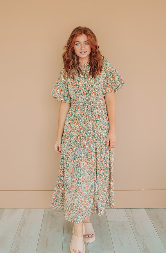 Molly Meadows Autumn Green Floral Dress - Nursing Friendly - Maternity Friendly - FINAL FEW
