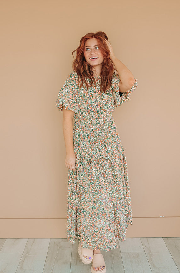 Molly Meadows Autumn Green Floral Dress - Nursing Friendly - Maternity Friendly - FINAL FEW