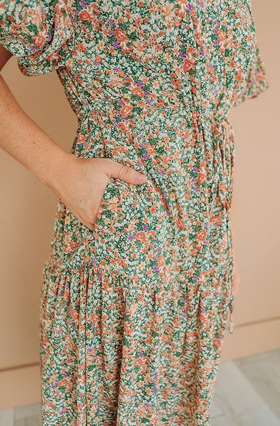 Molly Meadows Autumn Green Floral Dress - Nursing Friendly - Maternity Friendly - FINAL FEW