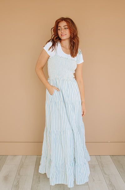 Waverly Sky Blue Striped Midi Dress