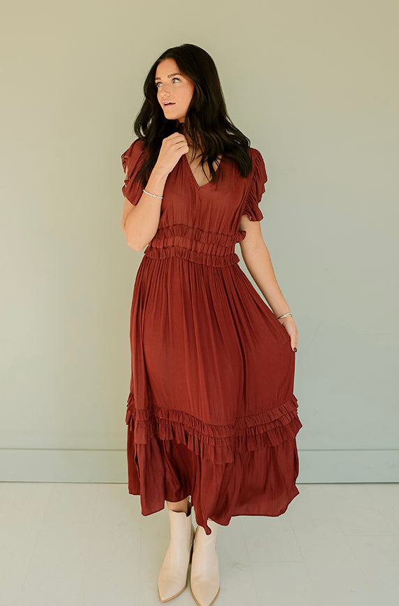 strapless open back dress Lost In Memories Long Sleeve Dress- Copper