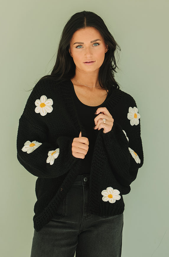 Floral Daisy Black Cardigan