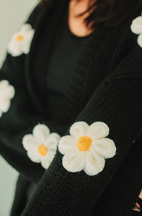 Floral Daisy Black Cardigan - FINAL SALE