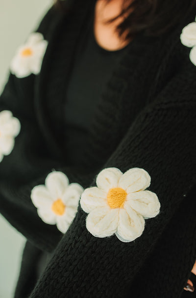 Floral Daisy Black Cardigan