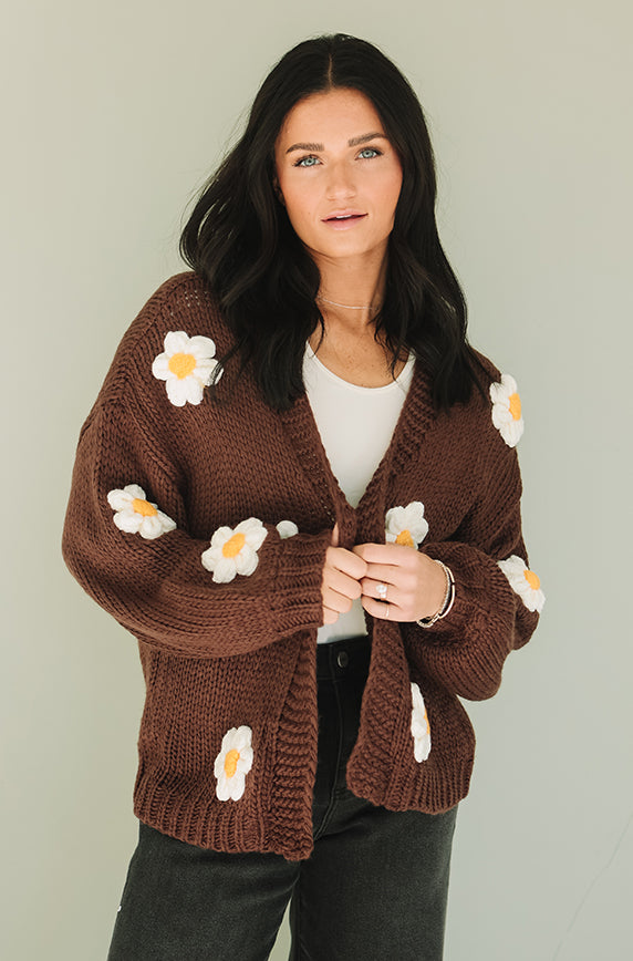 Floral Daisy Wish Brown Cardigan - FINAL SALE – DM Fashion