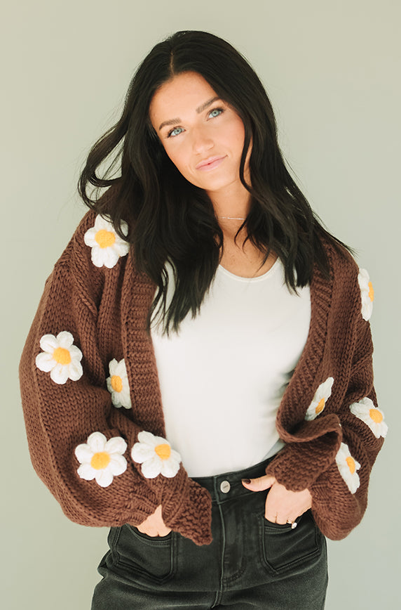 Floral Daisy Wish Brown Cardigan - FINAL SALE – DM Fashion