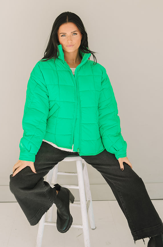 Be Bold Kelly Green Puffer Jacket - Final Few