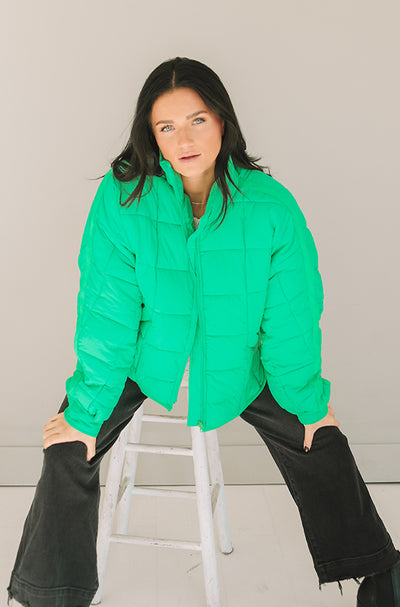 Be Bold Kelly Green Puffer Jacket - Final Few