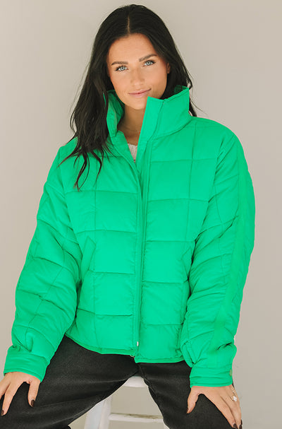 Be Bold Kelly Green Puffer Jacket - Final Few