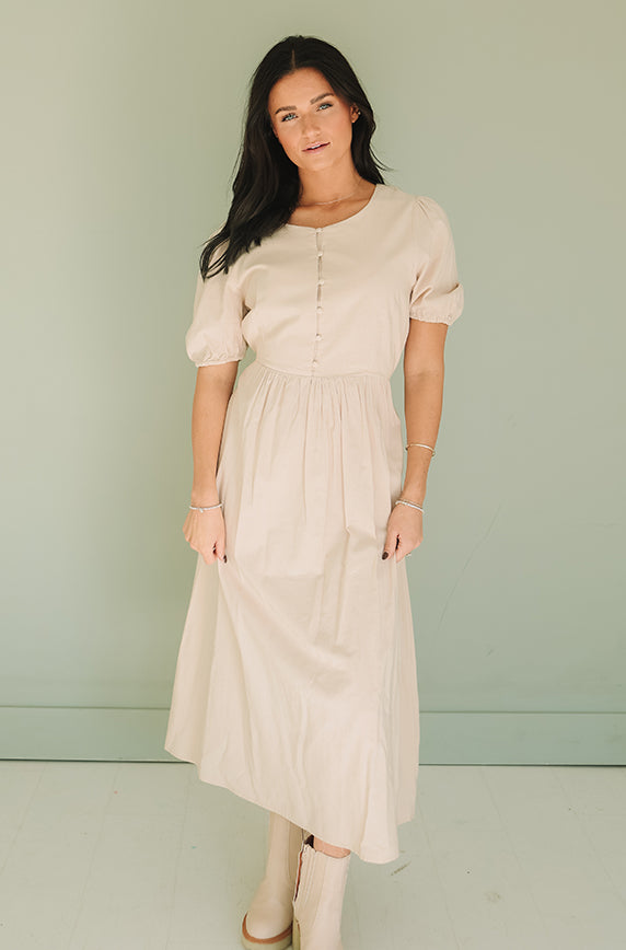 Jill Taupe Button Up Dress - Nursing Friendly