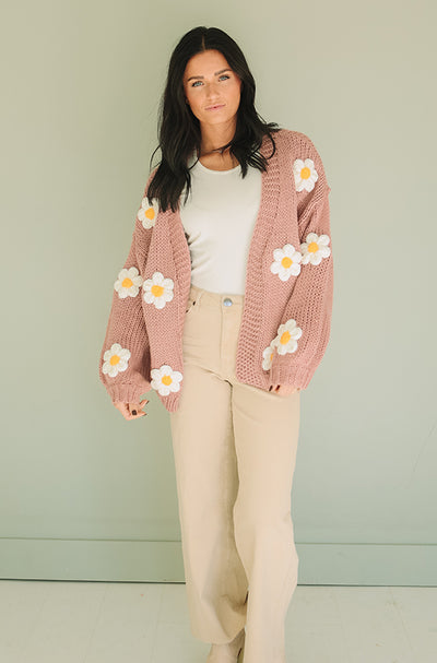 Floral Daisy Dusty Rose Cardigan