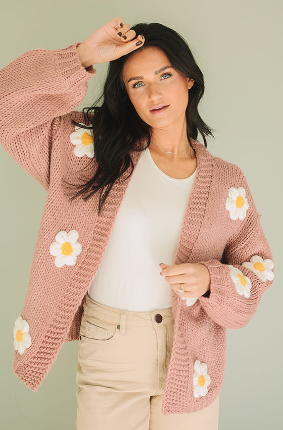 トップス Rose flower motif cardigan トリートユアセルフ ローズフラワーモチーフカーディガン ピンク
