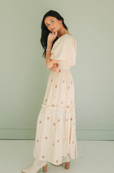 Betsy Cream Flower Embroidered Dress