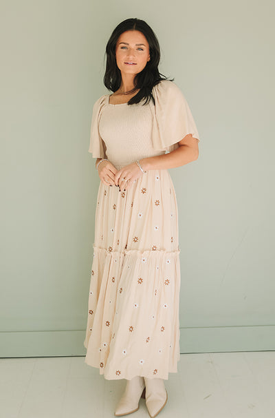 Betsy Cream Flower Embroidered Dress