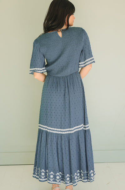 Katie Indigo Embroidered Dress - FINAL FEW -