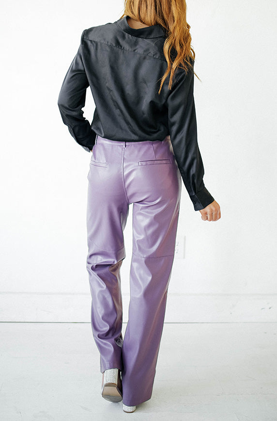 Purple leather pants womens hotsell