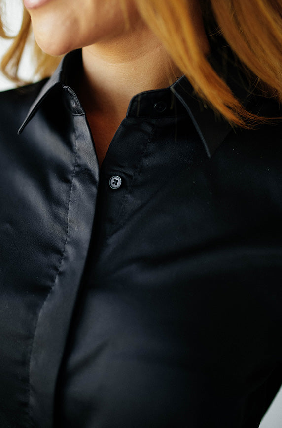 Stanbury Black Satin Blouse - Restocked